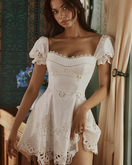 Women's White Cotton Mini Dress for Summer Weddings