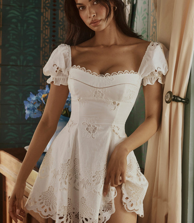 Women's White Cotton Mini Dress for Summer Weddings