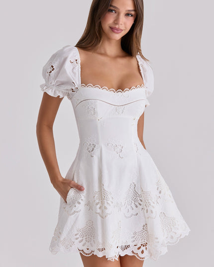 Women's White Cotton Mini Dress for Summer Weddings