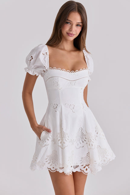 Women's White Cotton Mini Dress for Summer Weddings