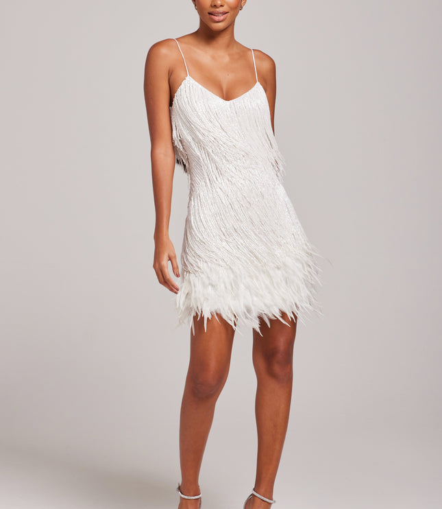 Women's White Fringe Mini Homecoming Party Dress