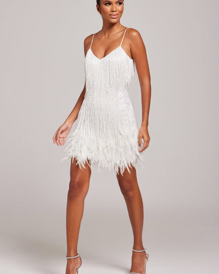 Women's White Fringe Mini Homecoming Party Dress