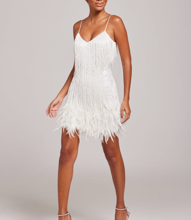Women's White Fringe Mini Homecoming Party Dress