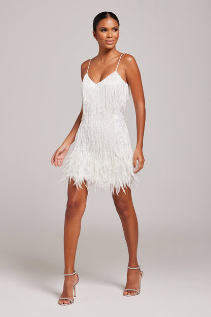 Women's White Fringe Mini Homecoming Party Dress