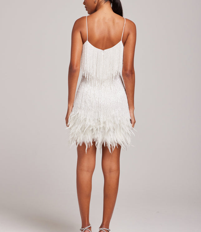 Women's White Fringe Mini Homecoming Party Dress