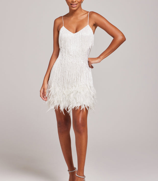 Women's White Fringe Mini Homecoming Party Dress
