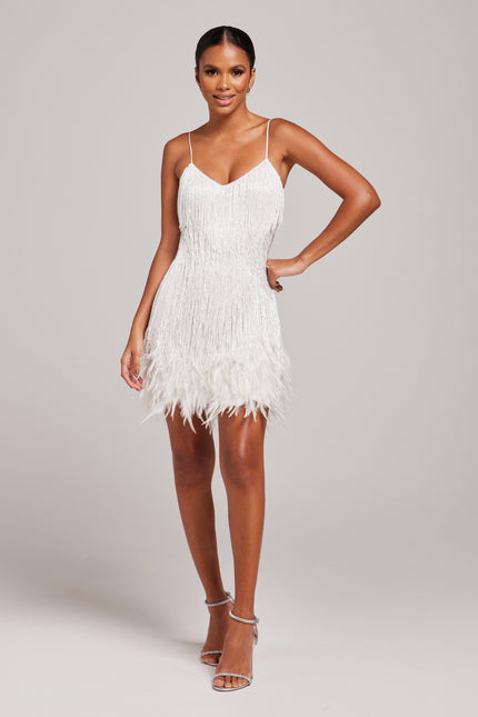 Women's White Fringe Mini Homecoming Party Dress