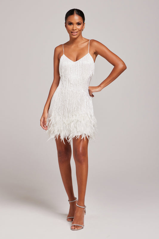 Women's White Fringe Mini Homecoming Party Dress