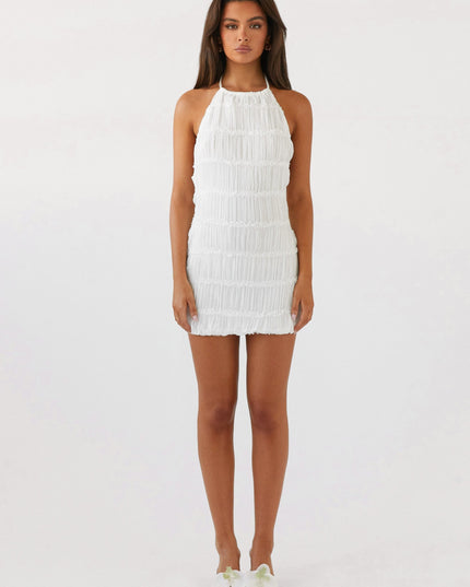 Women's White Halter Summer Mini Dress for Warm Days