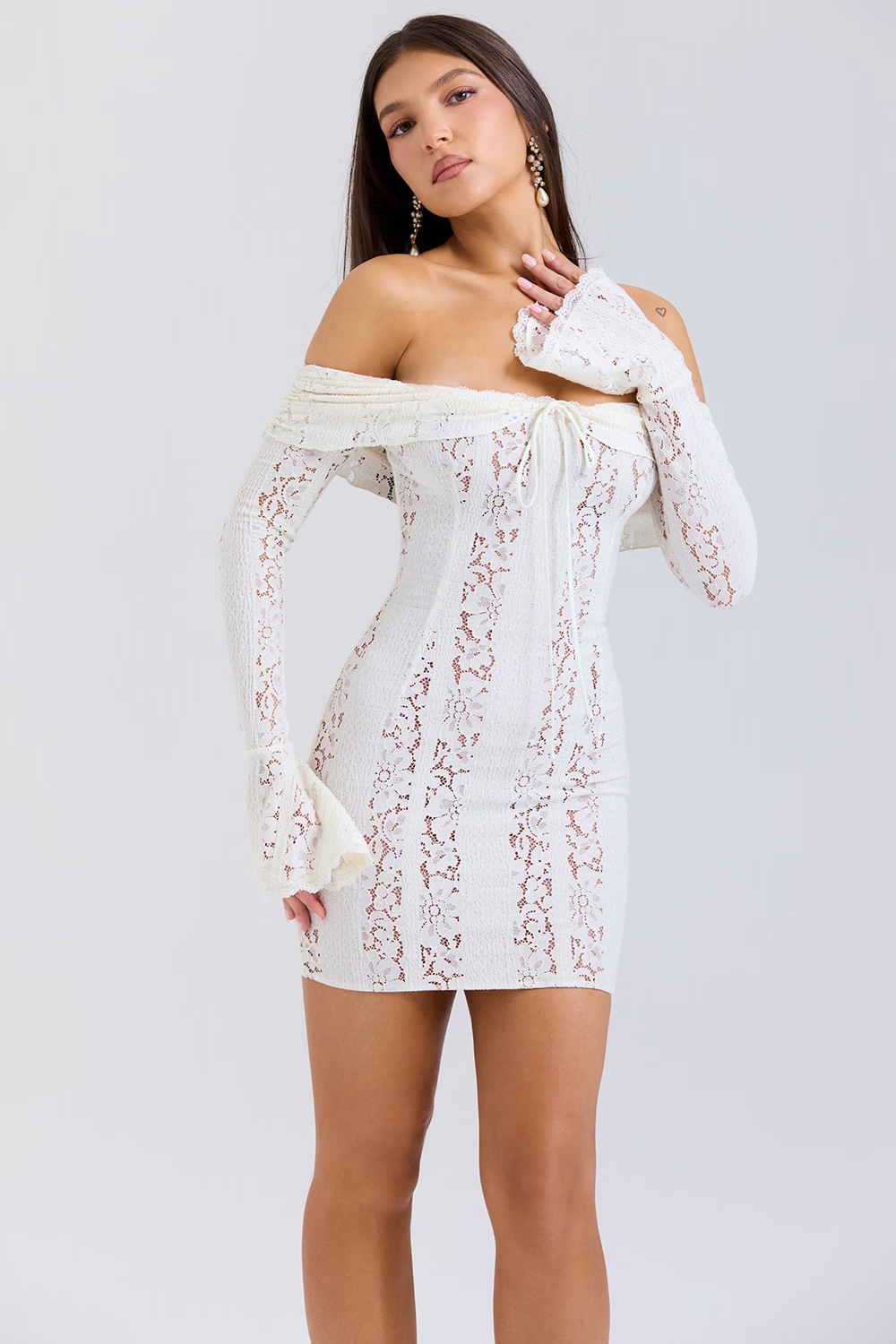 Women's White Lace Off Shoulder Wedding Guest Mini Dress