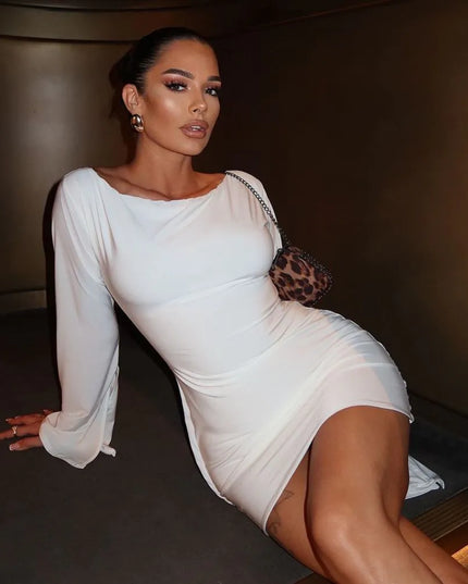 Women's White Off Shoulder Ruched Homecoming Mini Dress