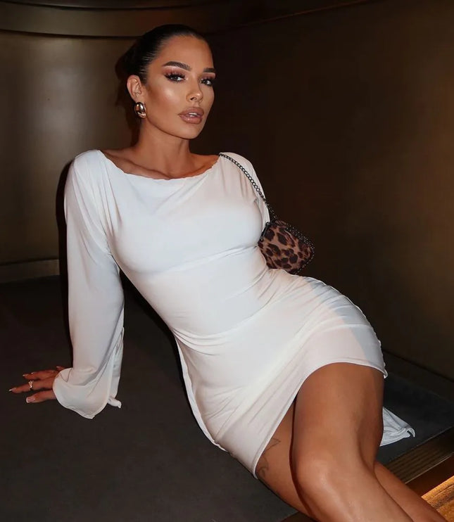 Women's White Off Shoulder Ruched Homecoming Mini Dress