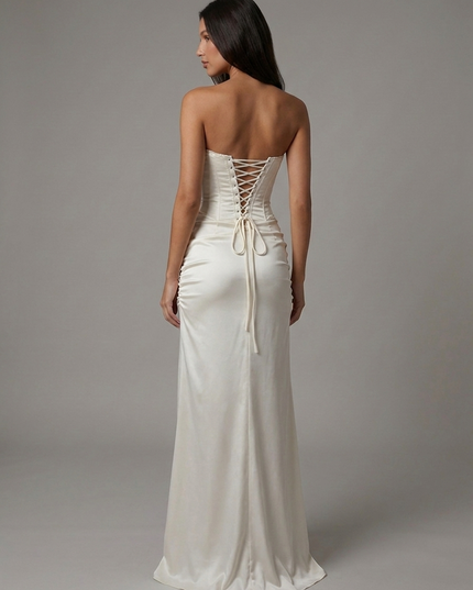 Women's White Satin V-Neck Summer Wedding Guest Maxi Dress