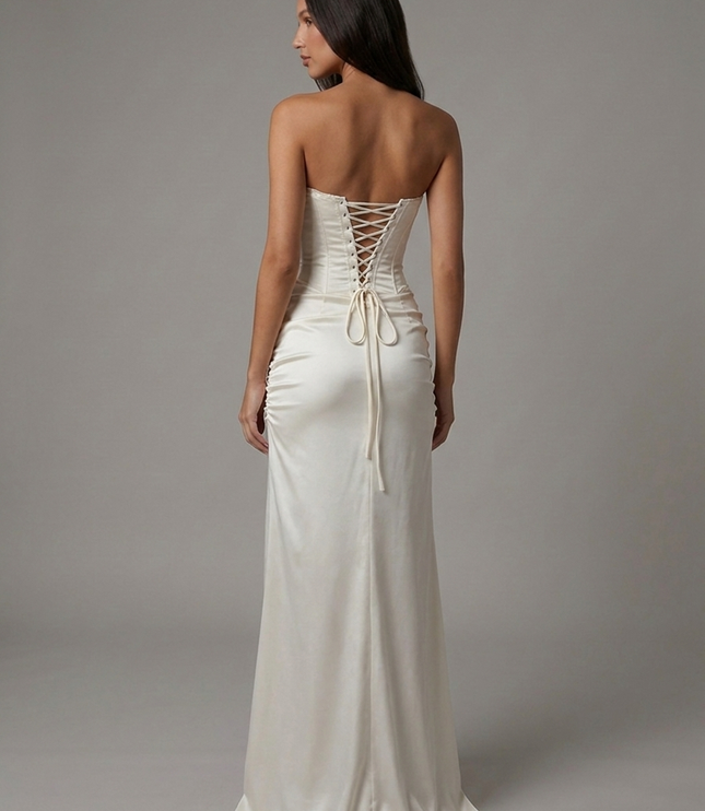 Women's White Satin V-Neck Summer Wedding Guest Maxi Dress