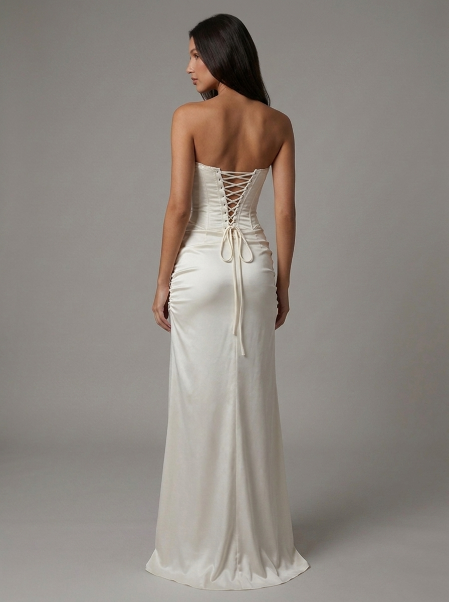 Women's White Satin V-Neck Summer Wedding Guest Maxi Dress