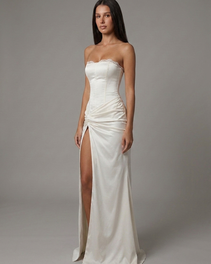 Women's White Satin V-Neck Summer Wedding Guest Maxi Dress