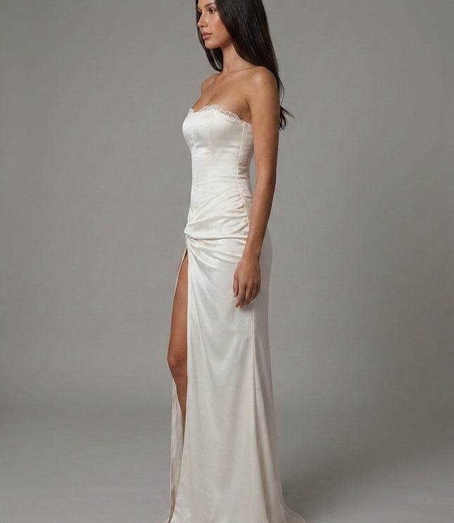 Women's White Satin V-Neck Summer Wedding Guest Maxi Dress