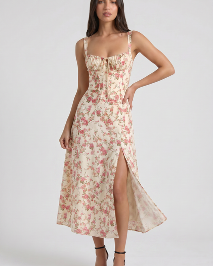 Women's White V-Neck Summer Cocktail Midi Dress