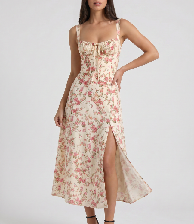 Women's White V-Neck Summer Cocktail Midi Dress