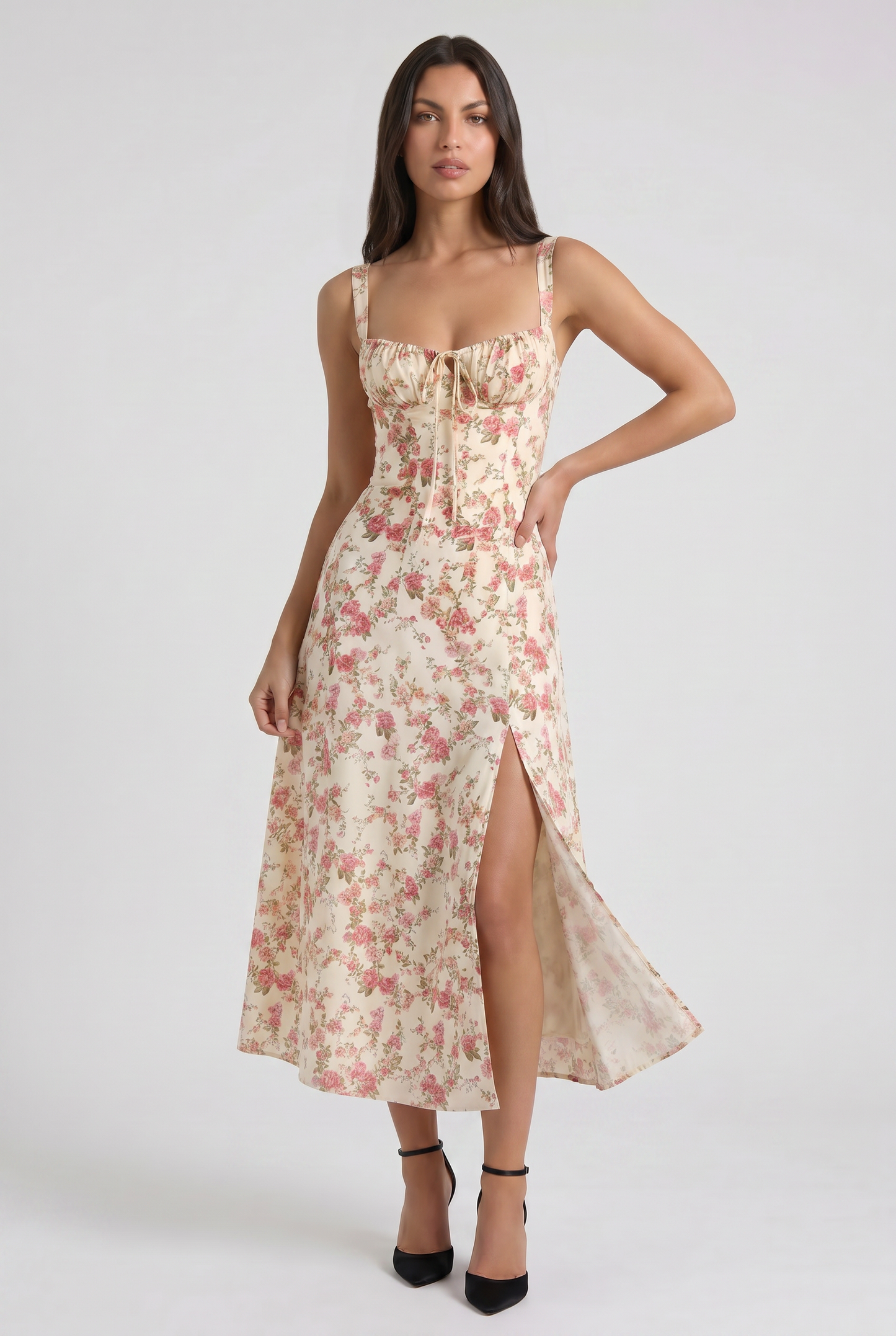 Women's White V-Neck Summer Cocktail Midi Dress