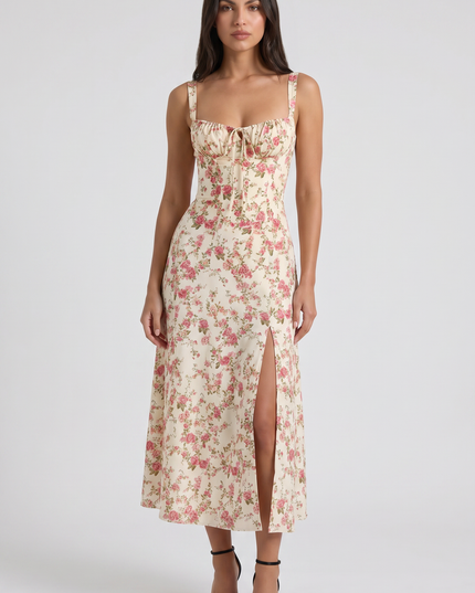 Women's White V-Neck Summer Cocktail Midi Dress