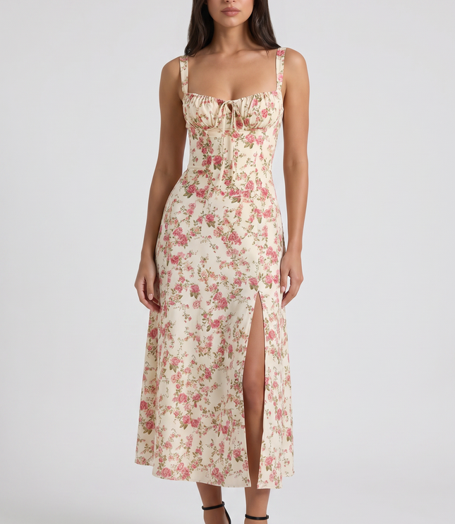 Women's White V-Neck Summer Cocktail Midi Dress