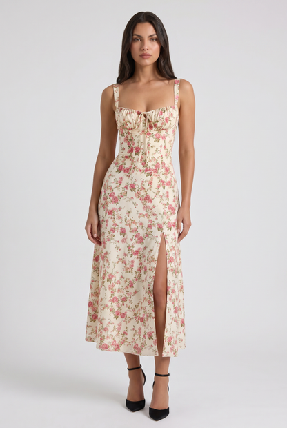 Women's White V-Neck Summer Cocktail Midi Dress