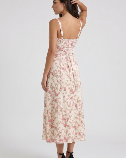 Women's White V-Neck Summer Cocktail Midi Dress