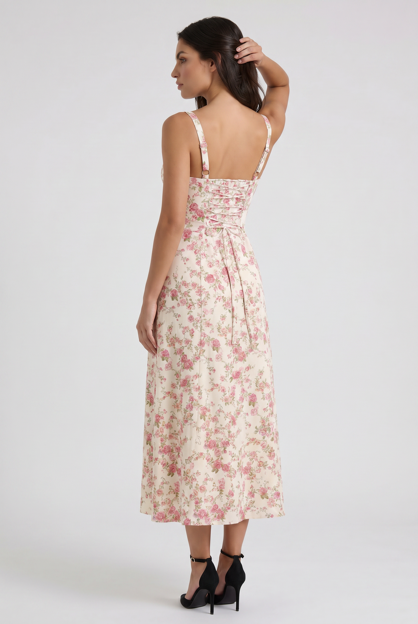 Women's White V-Neck Summer Cocktail Midi Dress