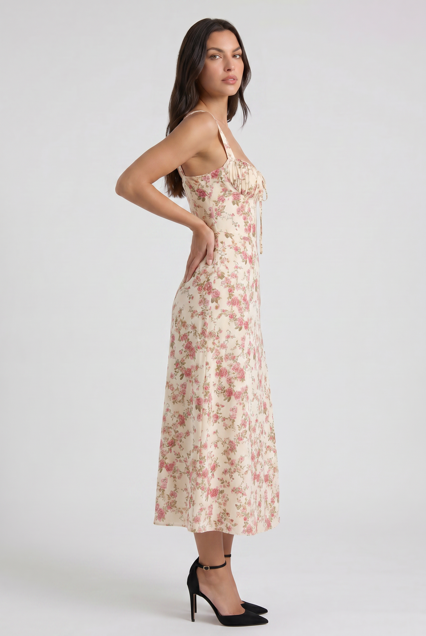 Women's White V-Neck Summer Cocktail Midi Dress