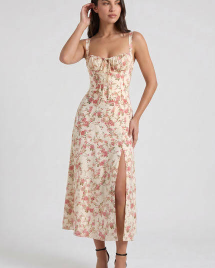 Women's White V-Neck Summer Cocktail Midi Dress
