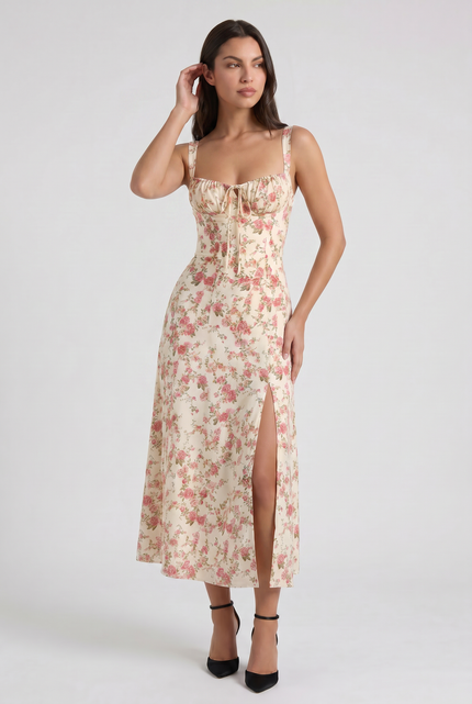 Women's White V-Neck Summer Cocktail Midi Dress