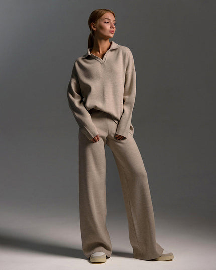 Women's Wide-Leg Pants and Polo Sweater Lounge Set