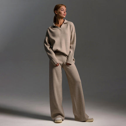 Women's Wide-Leg Pants and Polo Sweater Lounge Set