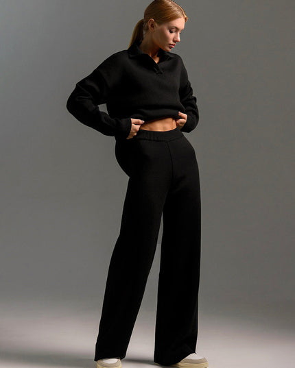Women's Wide-Leg Pants and Polo Sweater Lounge Set