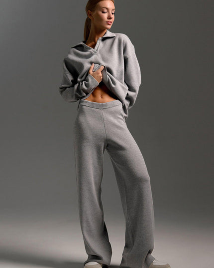 Women's Wide-Leg Pants and Polo Sweater Lounge Set