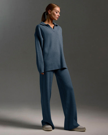 Women's Wide-Leg Pants and Polo Sweater Lounge Set