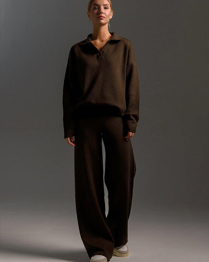 Women's Wide-Leg Pants and Polo Sweater Lounge Set