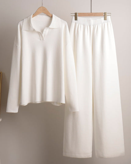 Women's Wide-Leg Pants and Polo Sweater Lounge Set