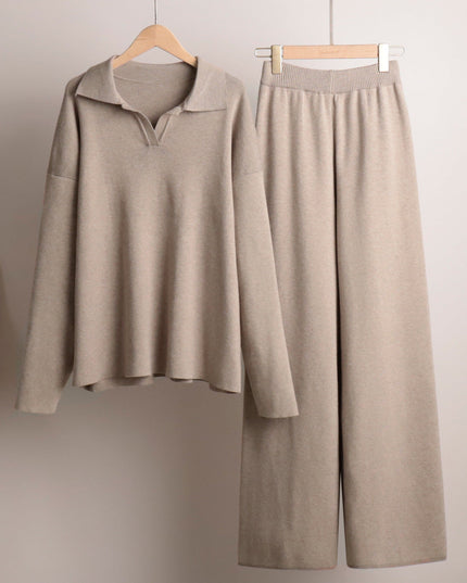 Women's Wide-Leg Pants and Polo Sweater Lounge Set