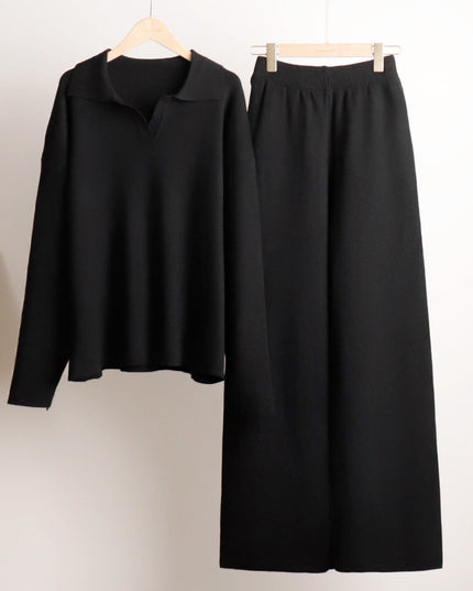 Women's Wide-Leg Pants and Polo Sweater Lounge Set