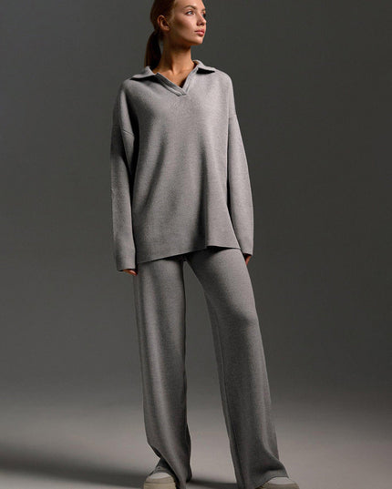 Women's Wide-Leg Pants and Polo Sweater Lounge Set