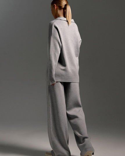 Women's Wide-Leg Pants and Polo Sweater Lounge Set