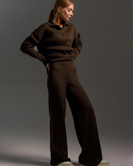 Women's Wide-Leg Pants and Polo Sweater Lounge Set