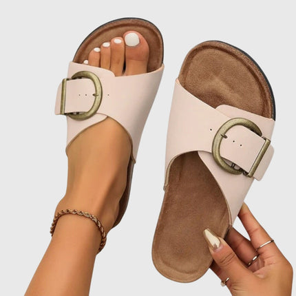 Women's Wide-Strap Slides with an Oversized Buckle