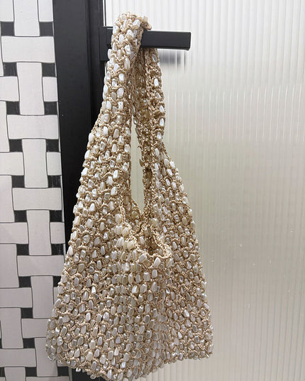 Women's Woven Shoulder Bag with Ivory Shell Detailing
