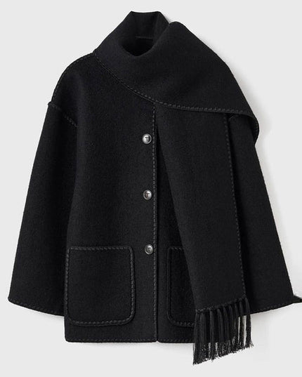 Women's Wrap-Collar Cape Coat with Fringed Trim