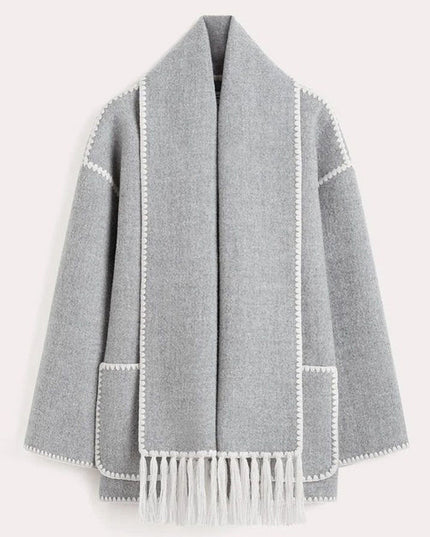 Women's Wrap-Collar Cape Coat with Fringed Trim