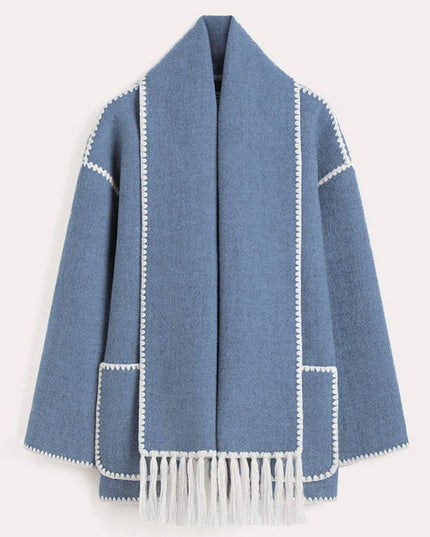 Women's Wrap-Collar Cape Coat with Fringed Trim