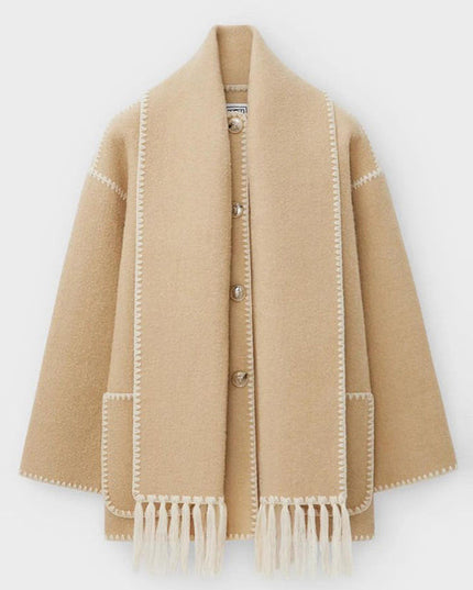 Women's Wrap-Collar Cape Coat with Fringed Trim